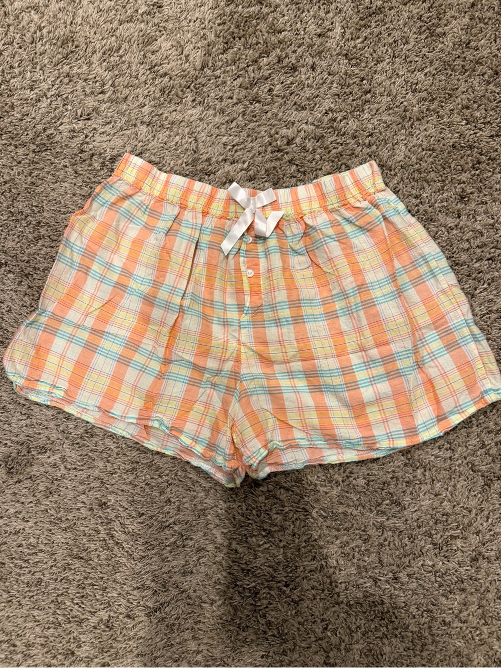 Northwest Plaid Cotton Lounge Shorts - Peach, Aqua & Cream